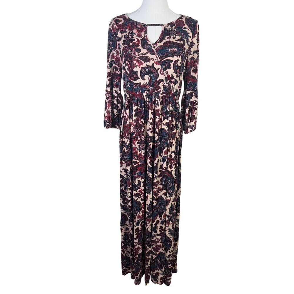One World  Long Maxi 3 4 Sleeve Stretchy Dress US Women's M